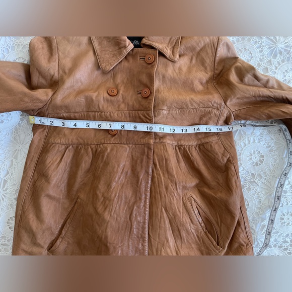 Vintage Y2K it’s a new vision tan light brown leather Peacoat jacket - Picture 11 of 13